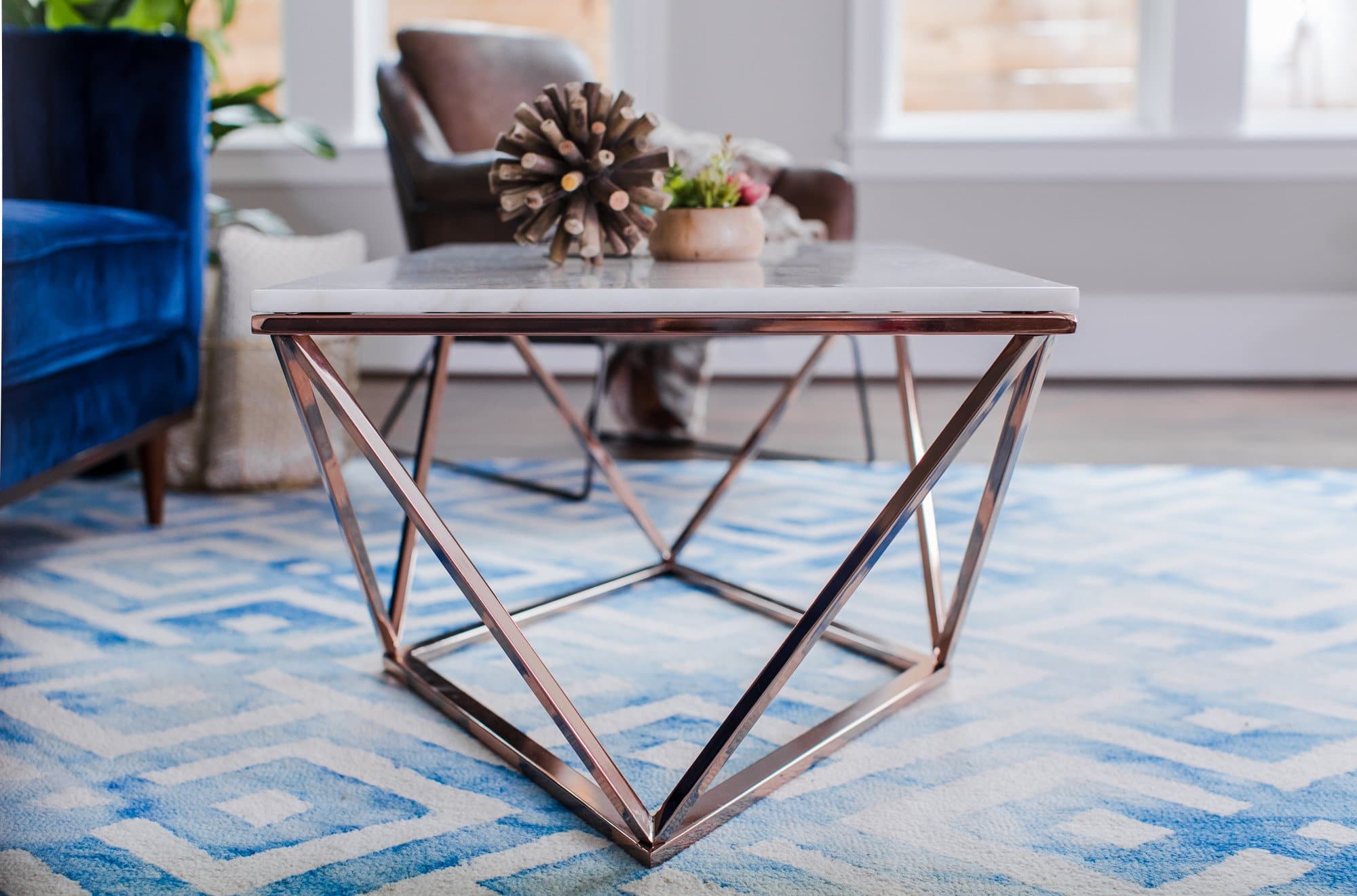 Aria White Marble Coffee Table - Geometric Rose Gold ...