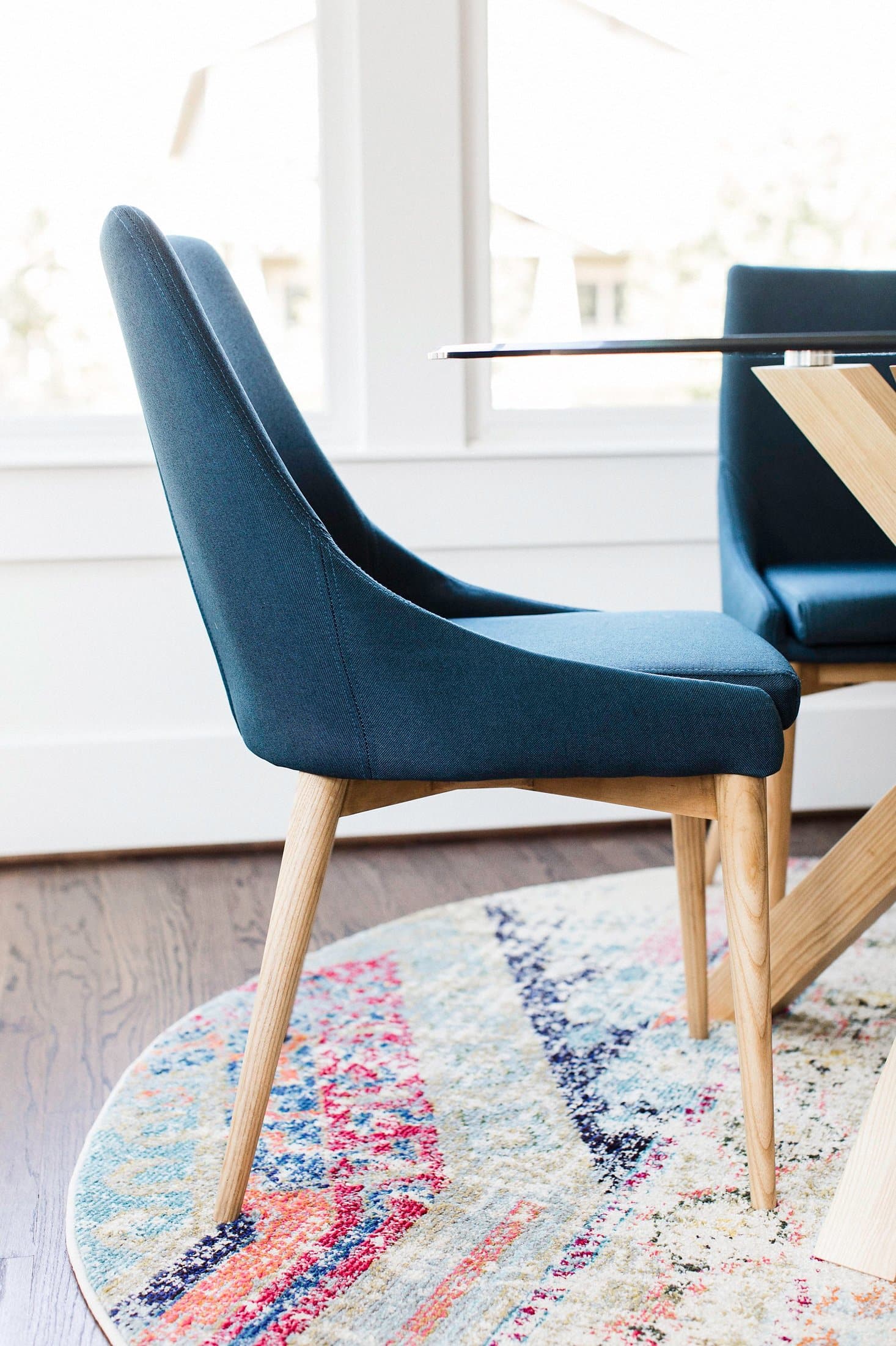 teal wooden dining chairs