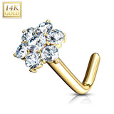 14Kt. Solid White Yellow Gold CZ Cluster Flower CZ Nose Stud Ring