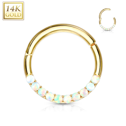 14Kt. Solid Gold Opal Lined Hinged Segment Hoop Ring For Septum, Daith ...