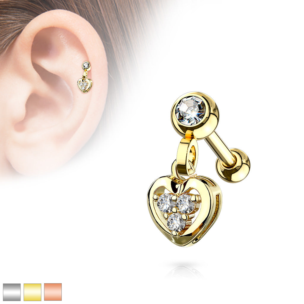CZ Heart Dangle Ear Cartilage Helix Daith Tragus Studs Earrings ...