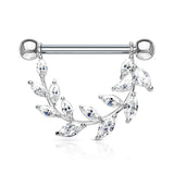 Pair of Marquise CZ Vine Surgical Steel Barbell Nipple Rings