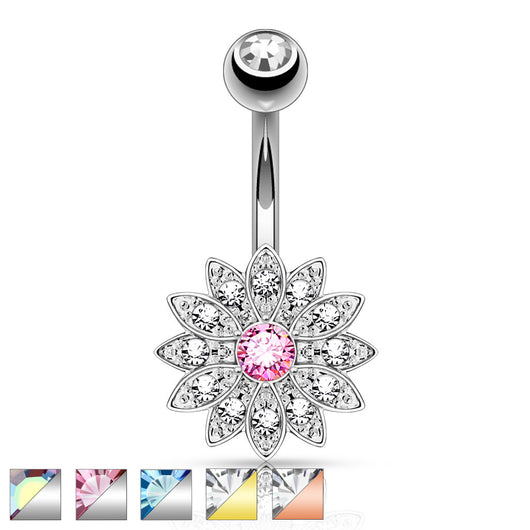 Petite CZ Flower Surgical Steel Navel Belly Button Rings ...