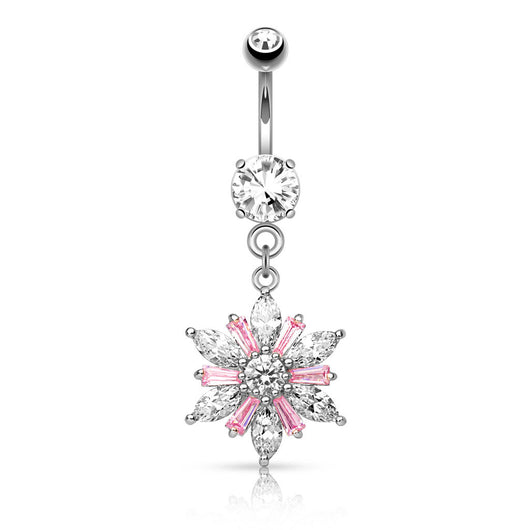 CZ Petals Flower Dangle Navel Belly Button Ring – iconbodyjewelry.com