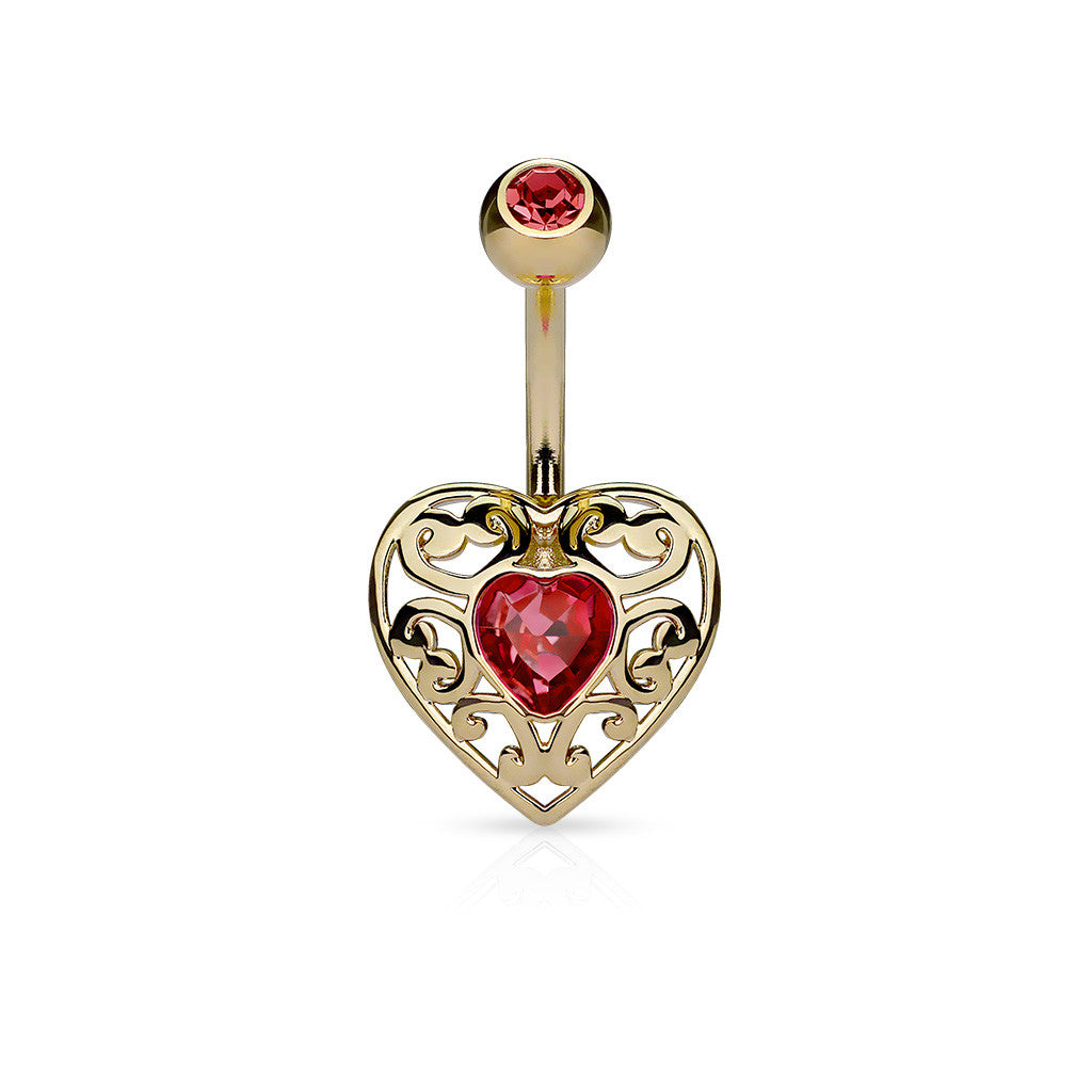 Vintage Filigree Heart CZ Surgical Steel Belly Button Navel Rings ...