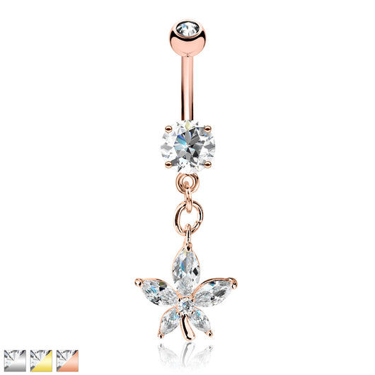 Marquise CZ Petal Flower Dangle Belly Button Navel Rings ...