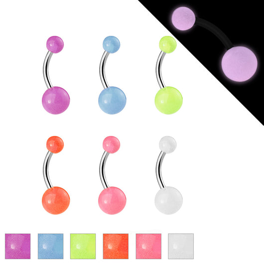 20 Pc Value Pack 6 Colors Of Glow In Dark Ball Navel Belly Button Ring ...