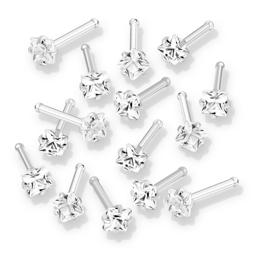 10 Pc Value Pack Prong Set Square CZ Top Nose Bone Stud Rings ...