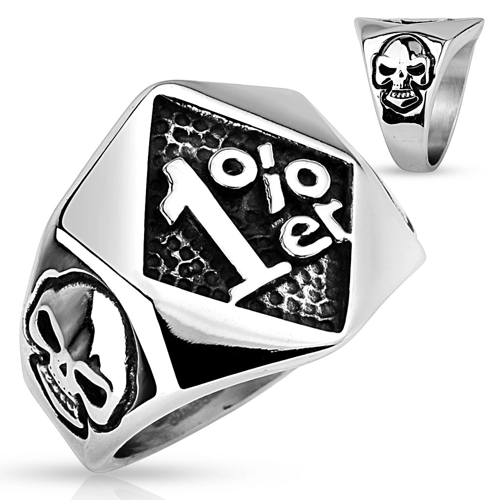 1%er with Skulls on Sides Stainless Steel Rings – iconbodyjewelry.com