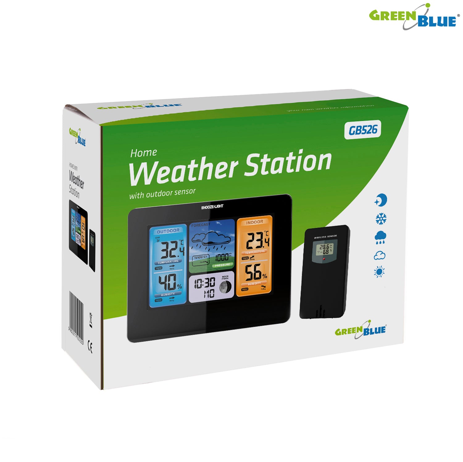 Estación meteorológica WiFi GreenBlue, compatible con TUYA, sensor  exterior, calendario, previsión meteorológica, barómetro, GB2