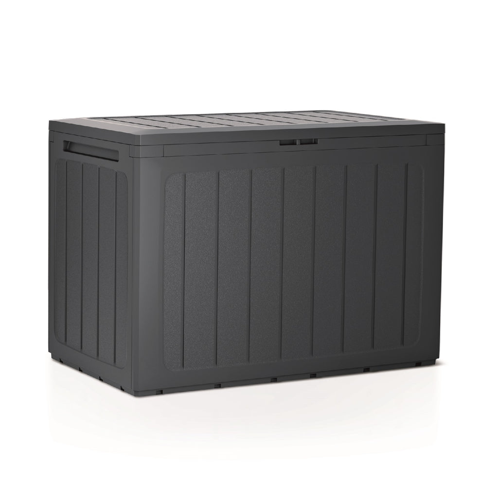 Baul de jardin 190 litros Prosperplast Woodebox de plastico en color  antracita 78 x 43,3 x 55 cm