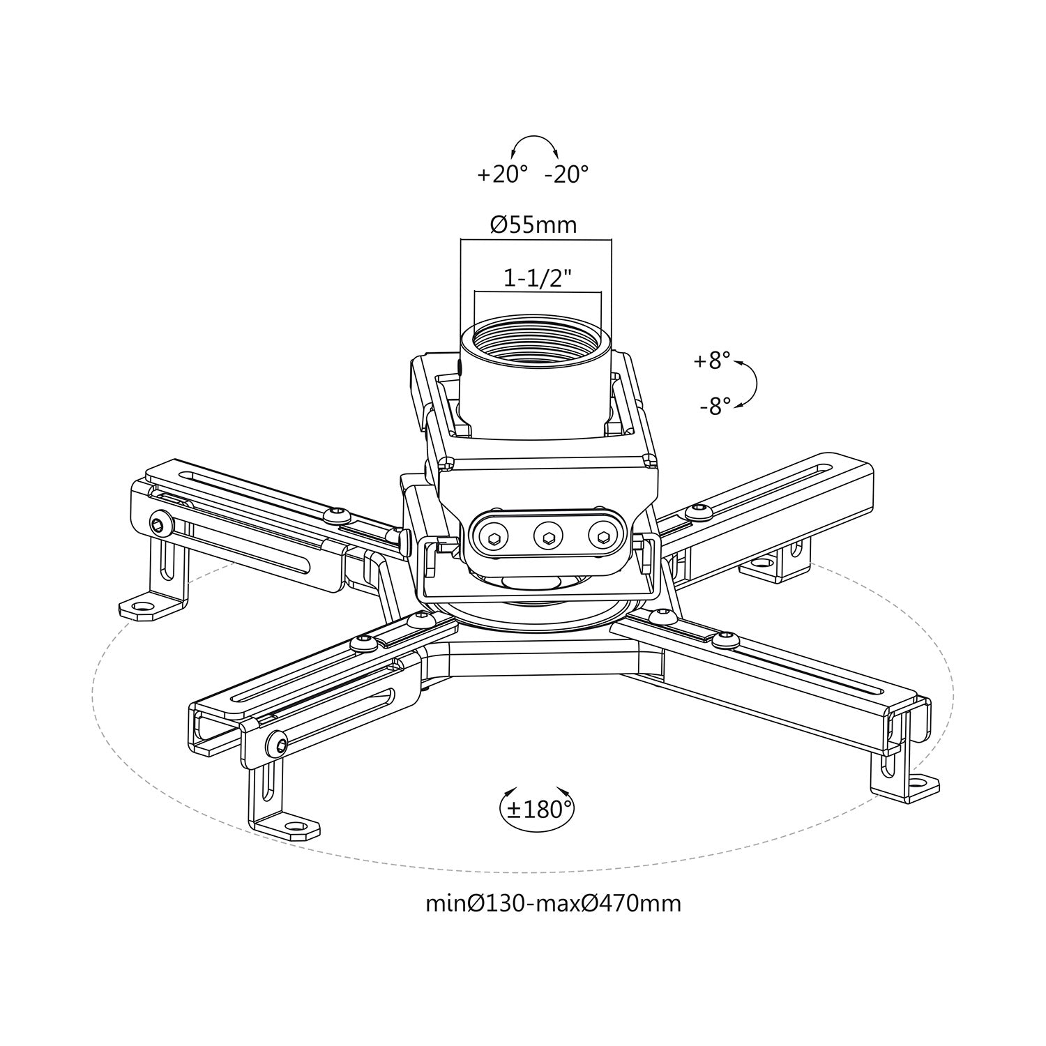 SOPORTE UNIVERSAL DE PARED PARA PROYECTOR LOCH PM-2W INCLINABLE +/