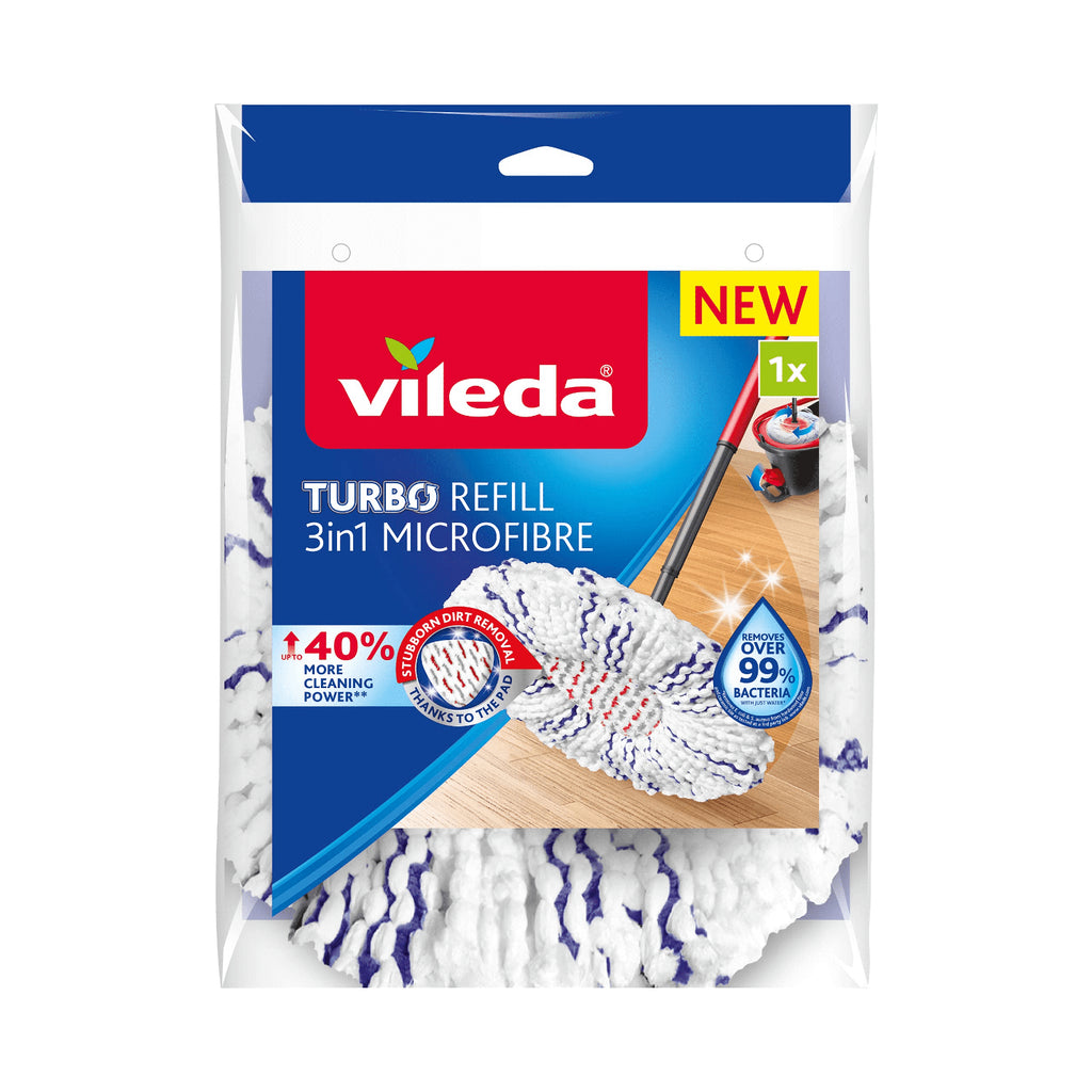 Vileda - Vileda Turbo 3 en 1 balai avec système rotatif + seau à pédale –  set complet, retire 99% des bactéri