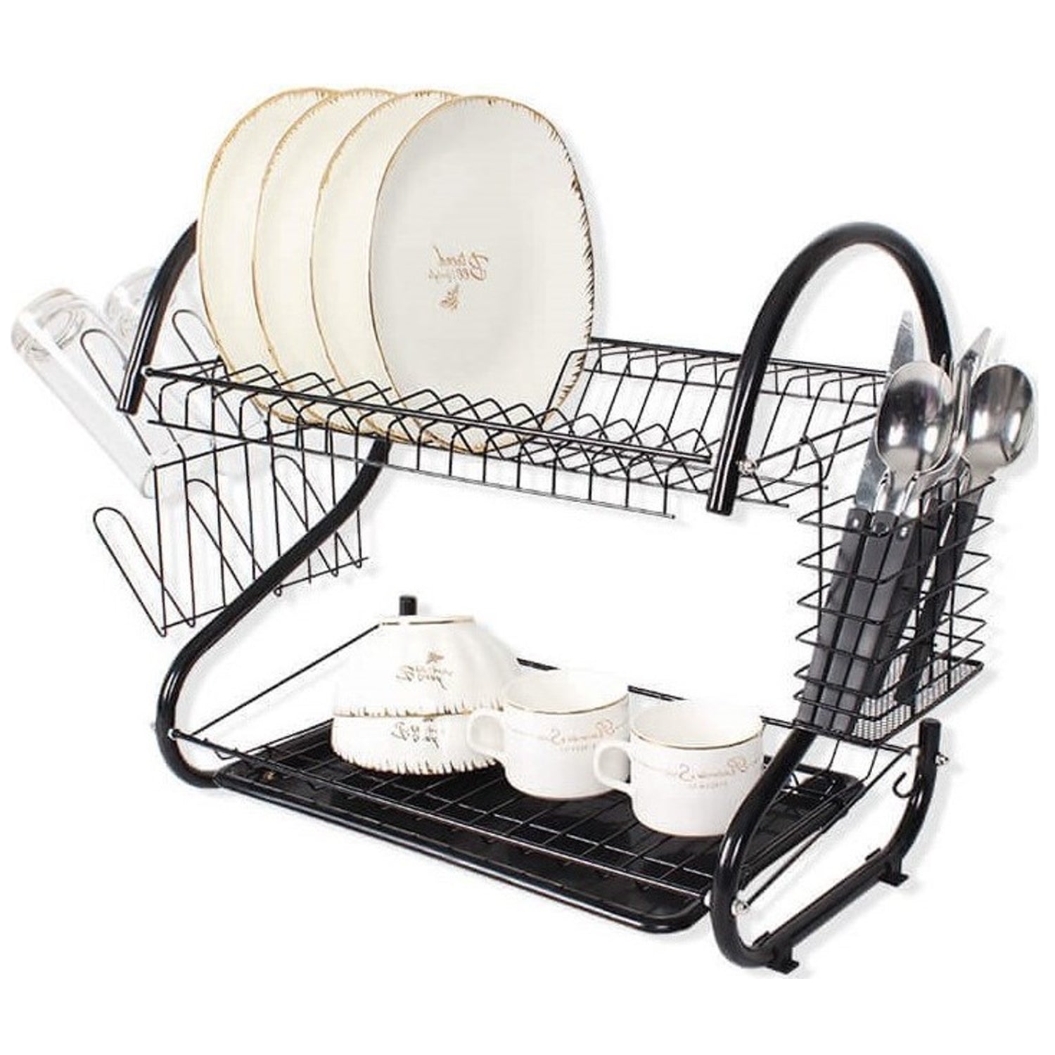 2 Tier Dish Drainer Rack Drying Draining Plate Bowl Storage Drip