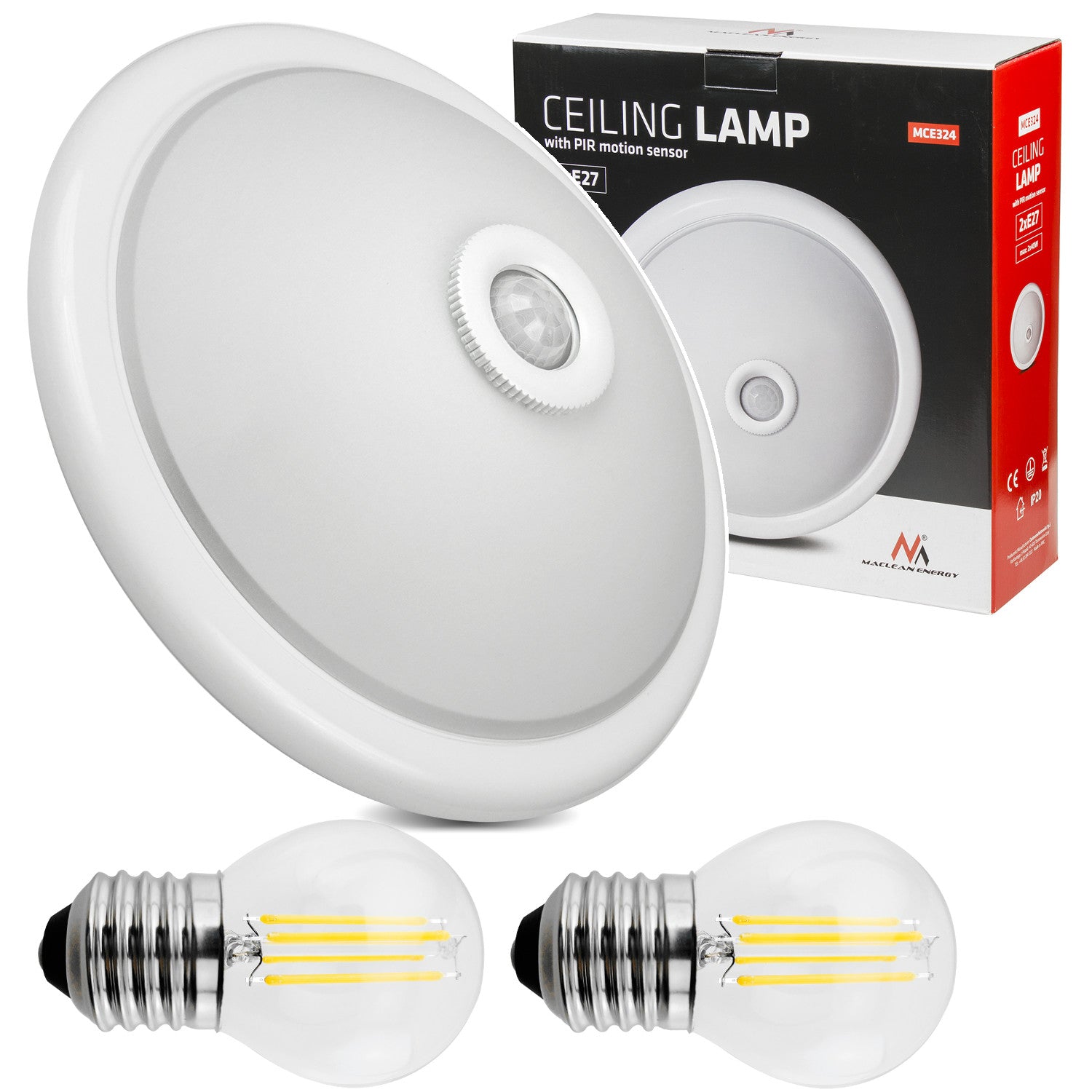 Ceiling plafond with a PIR sensor and a replaceable light source 2x ma –  Euroelectronics EU