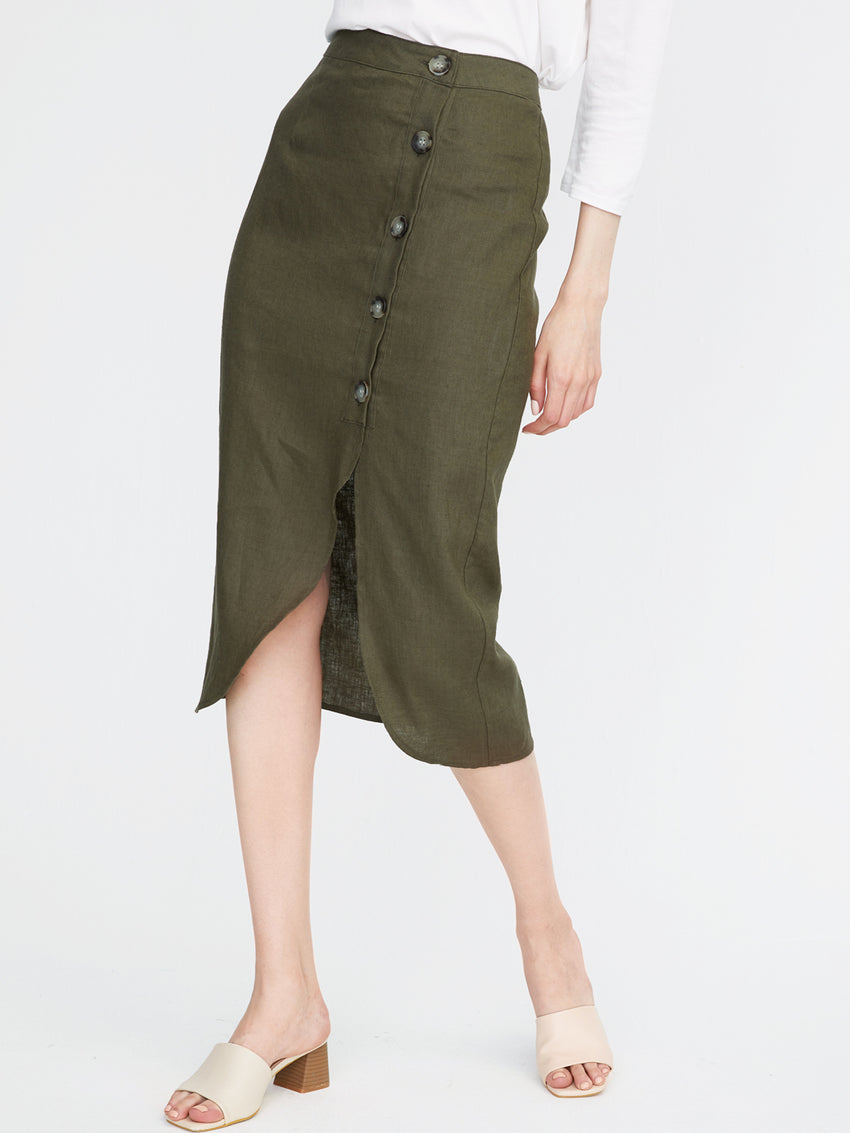 linen button front skirt