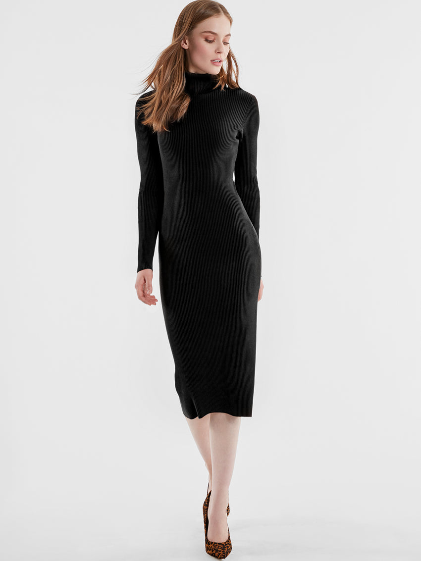 black knit turtleneck dress