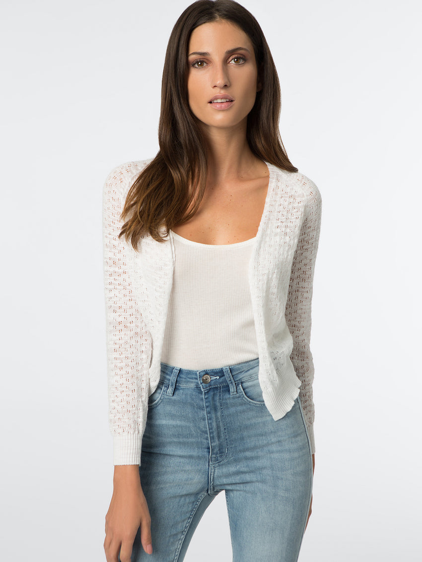 $28 (reg $68) POINTELLE CROPPED CARDIGAN