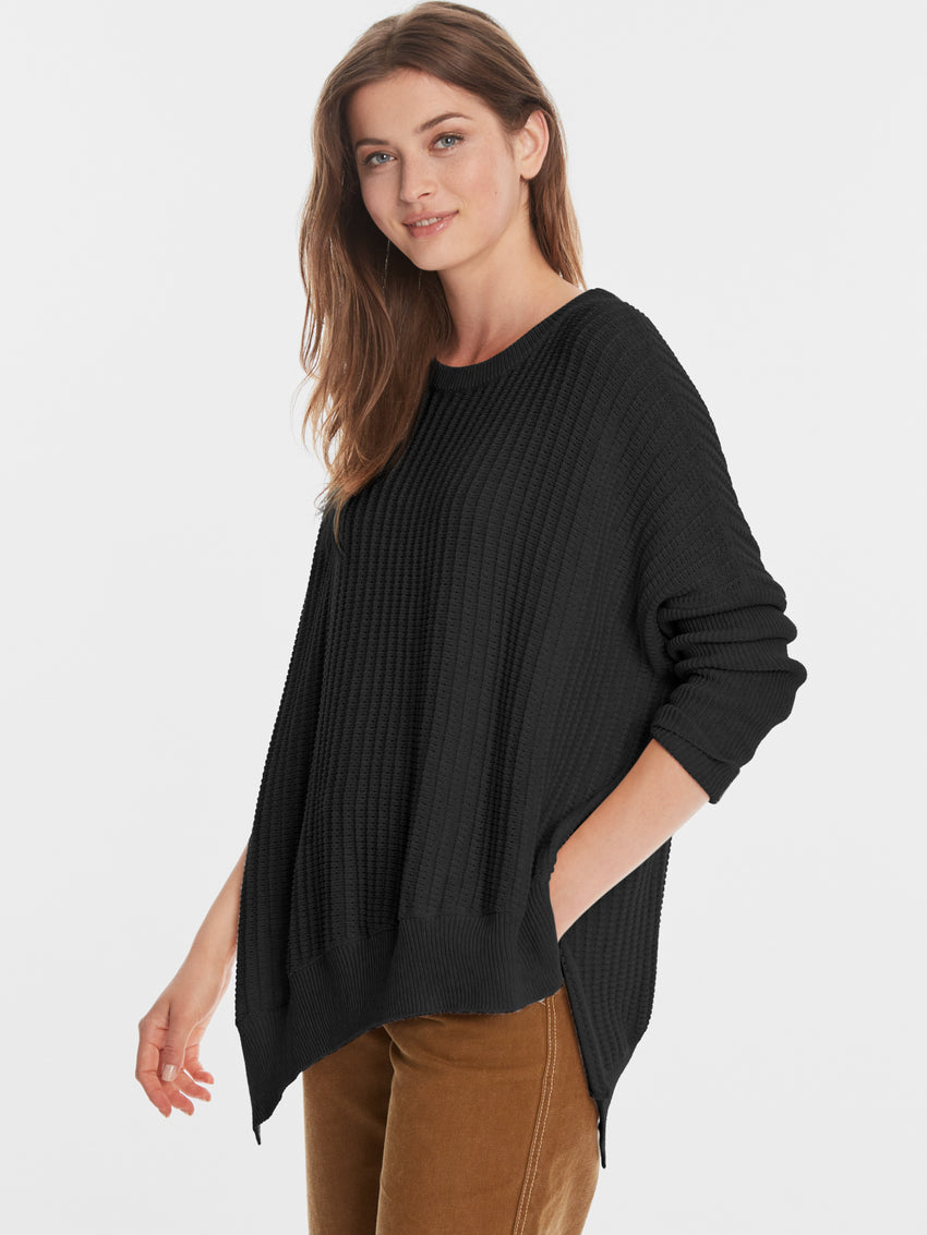 525 America Cotton Shaker Asymmetrical Hi-Low Hem Sweater