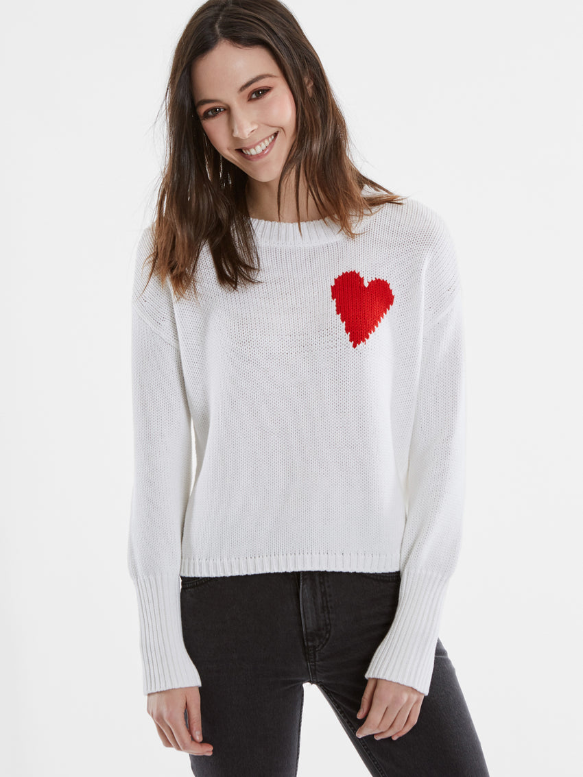 525 America Graphic Heart Cotton Shaker Stitch Sweater
