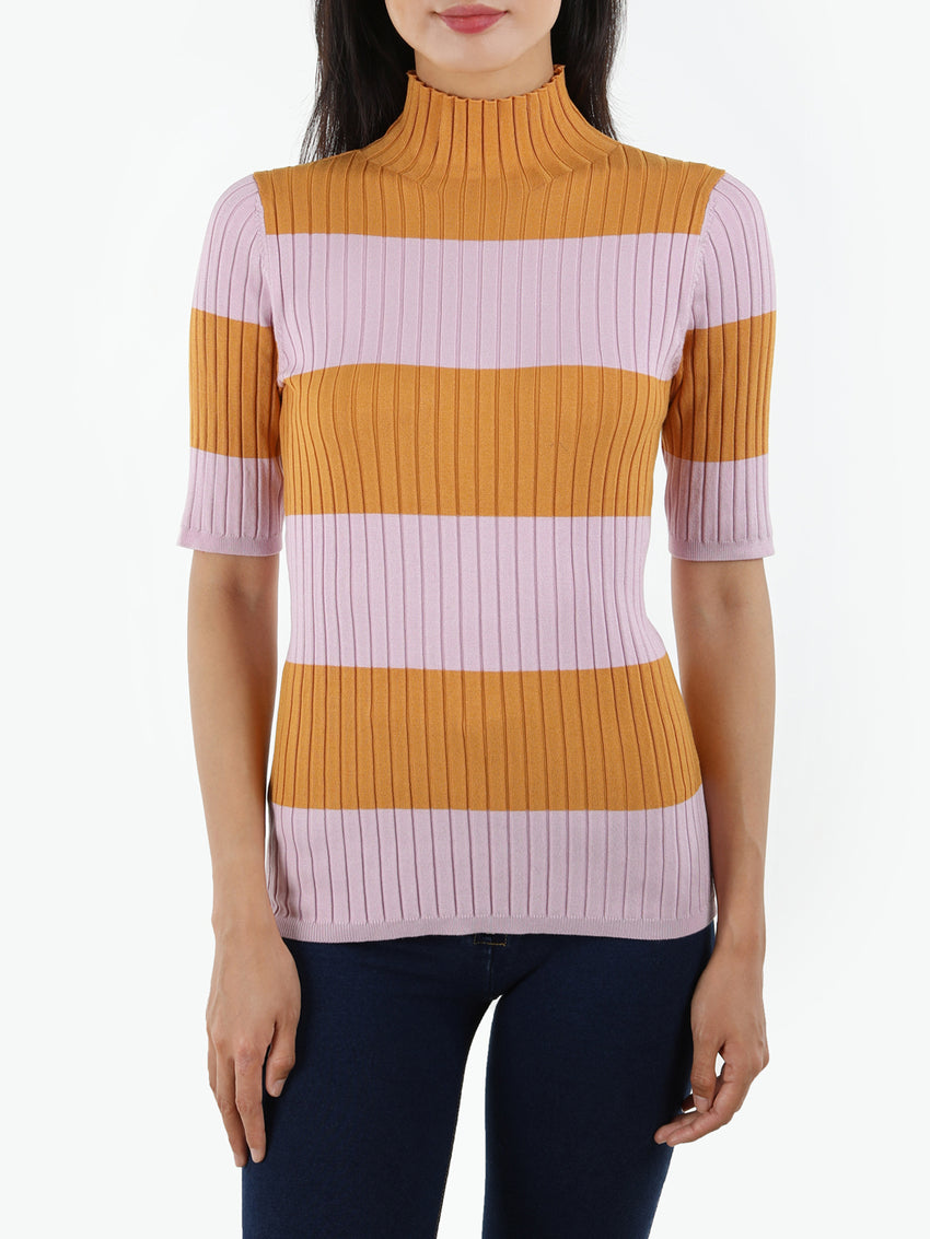 ribbed knit mock neck top