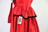 Vintage Albert Capraro Red 2 Piece Skirt and Jacket Set with Black Velvet Trim - Deadstock/With Tags