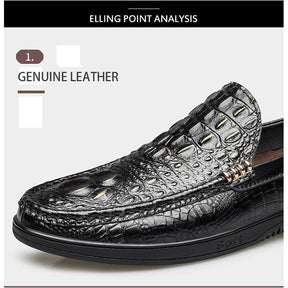 Crocodile Pattern Leather Round Toe Slip-on Flats Formal Business Loafers