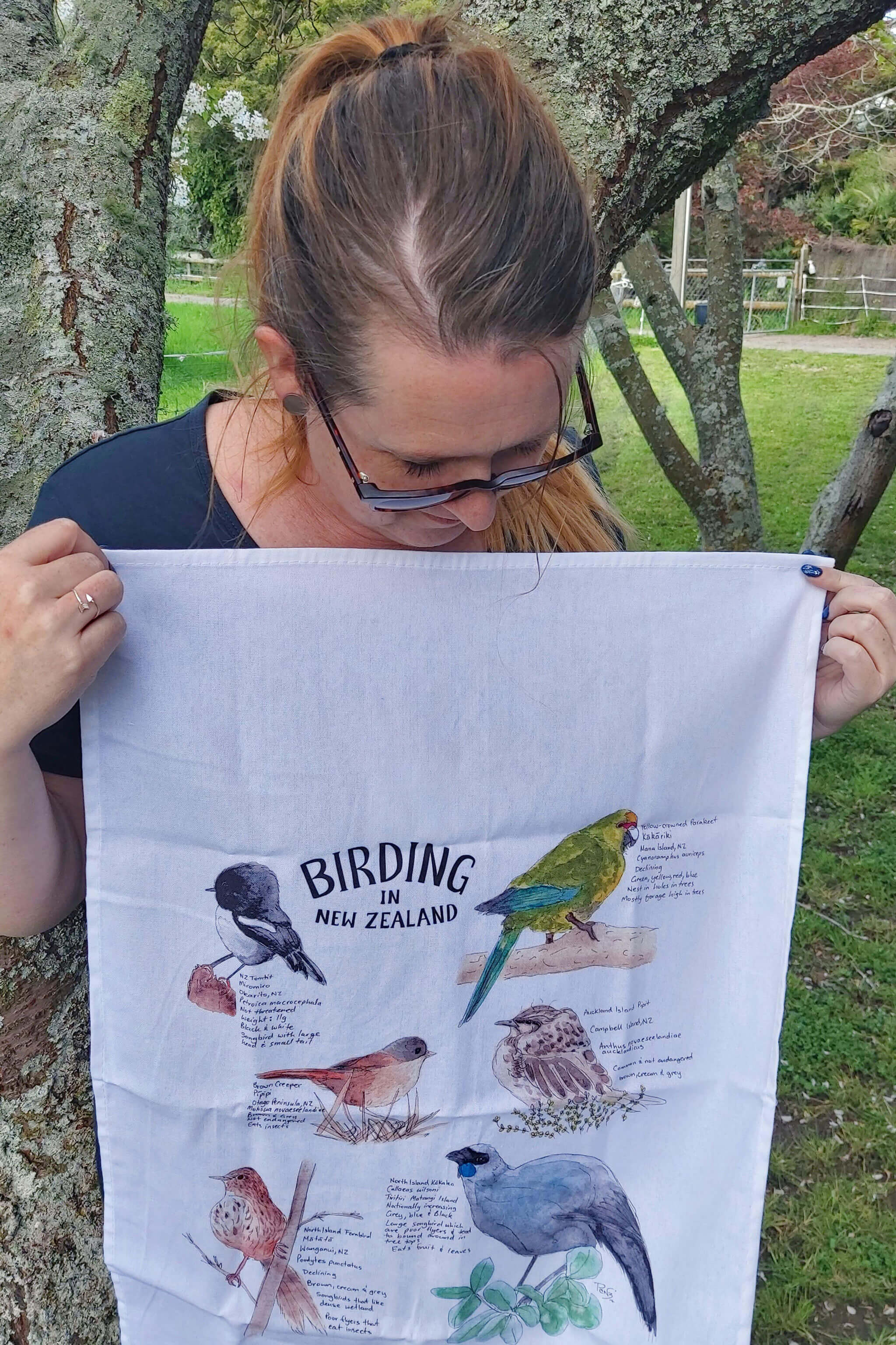 Birding in New Zealand tea towel PENNY ROYAL DESIGN