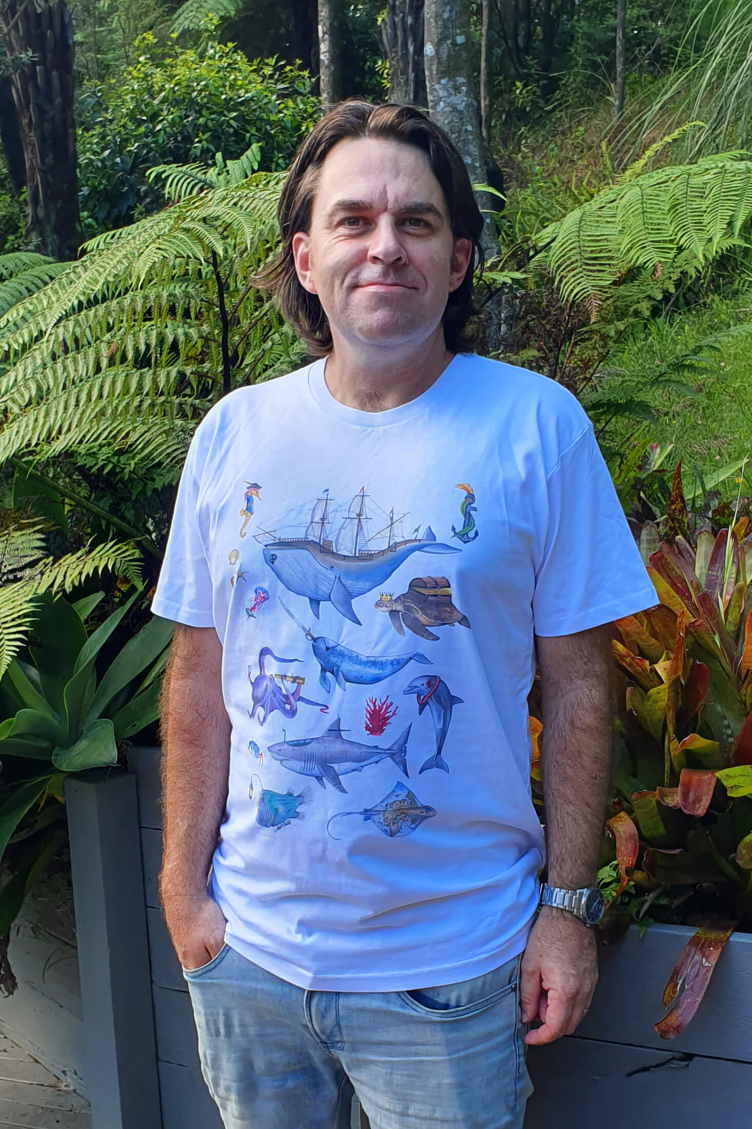 doodlewear 'Creatures Of The High Seas' (2021) art print t shirt by New Zealand Artist Matt Coates