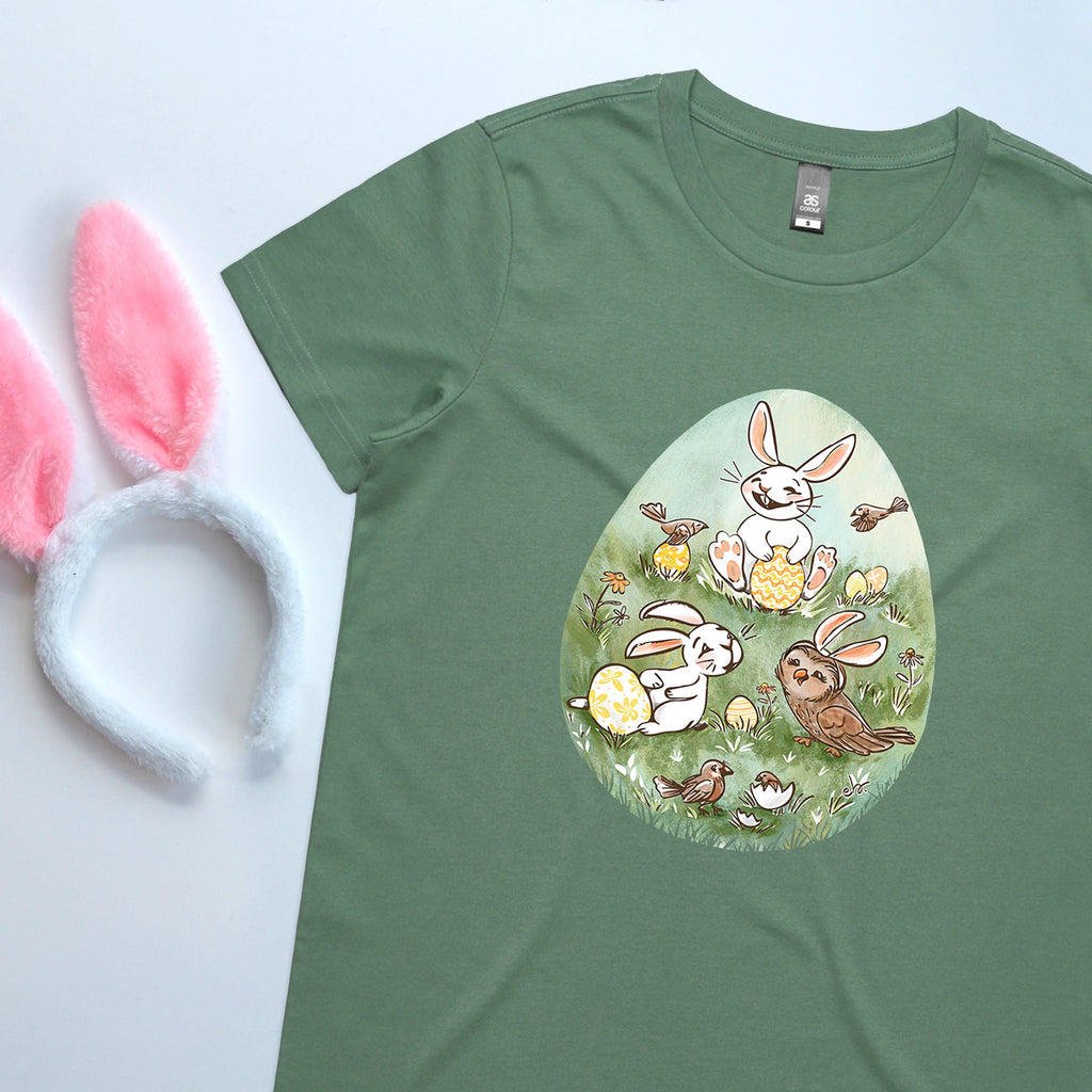 Easter Bunnies With Ruru Owl & Fantails tee - Limited Time Only EBOZZASTUDIO