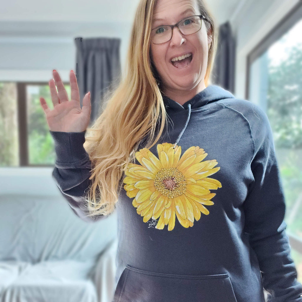 Happy Yellow Gerbera hoodie PENNY ROYAL DESIGN