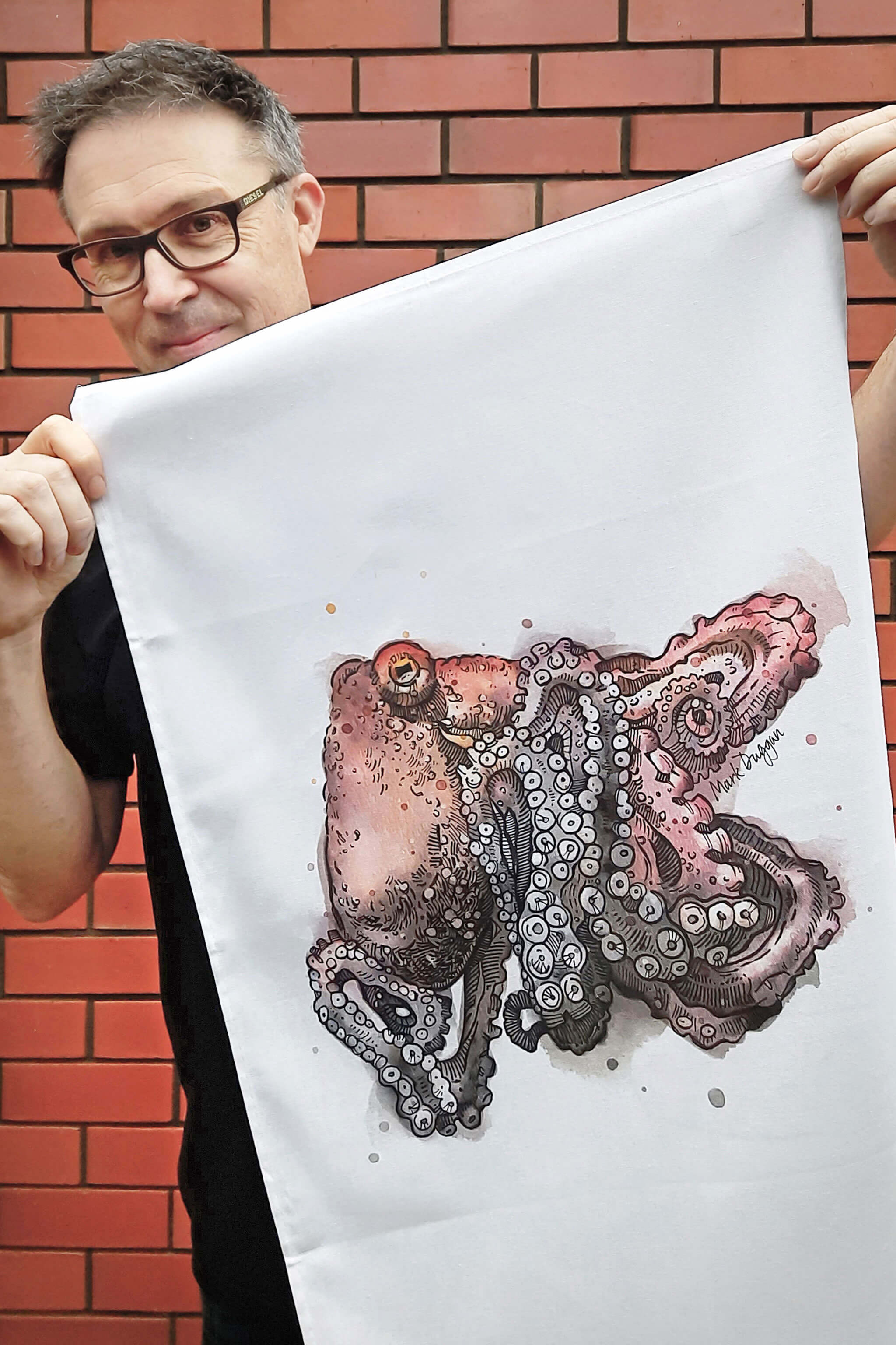 Tangled Tentacles tea towel MARK DUGGAN