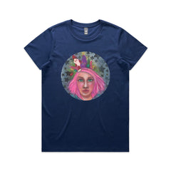 doodlewear-Adelien-deWet-Christmas-on-my-mind-maple-womens-artist-t-shirt-colbalt