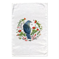 Christmas Party - Tui & Pohutukawa Tree tea towel EBOZZASTUDIO