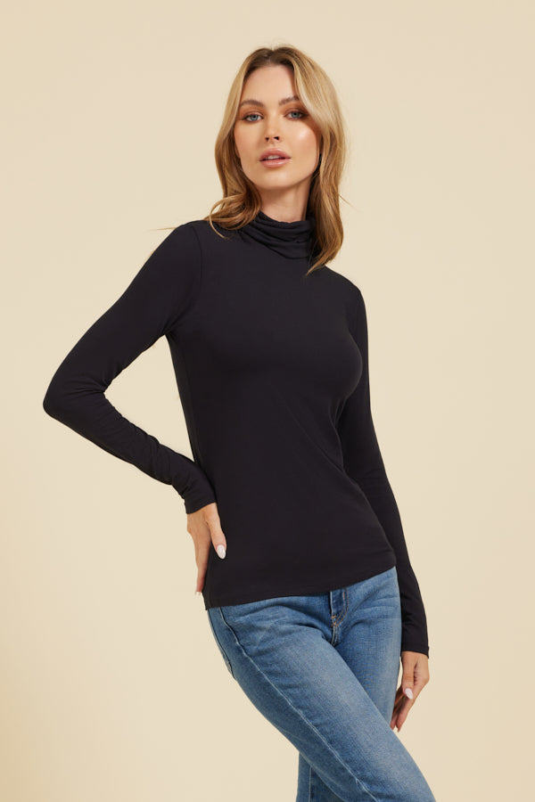 Majestic Long Sleeve Viscose Turtleneck in Navy – Clothes By Majestic