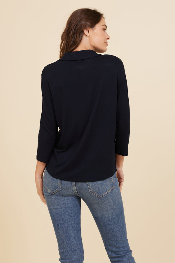 Soft Touch 3/4 Sleeve Semi Relaxed Shirt in Navy