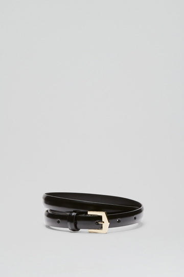 Thin Leather Belt with Loop, Buckle and Tip in Metal, Bordeaux