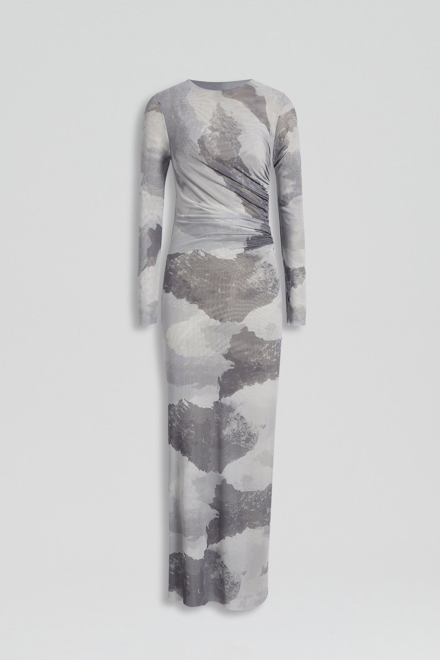 MESH CLOUD PRINT DRESS - GREY