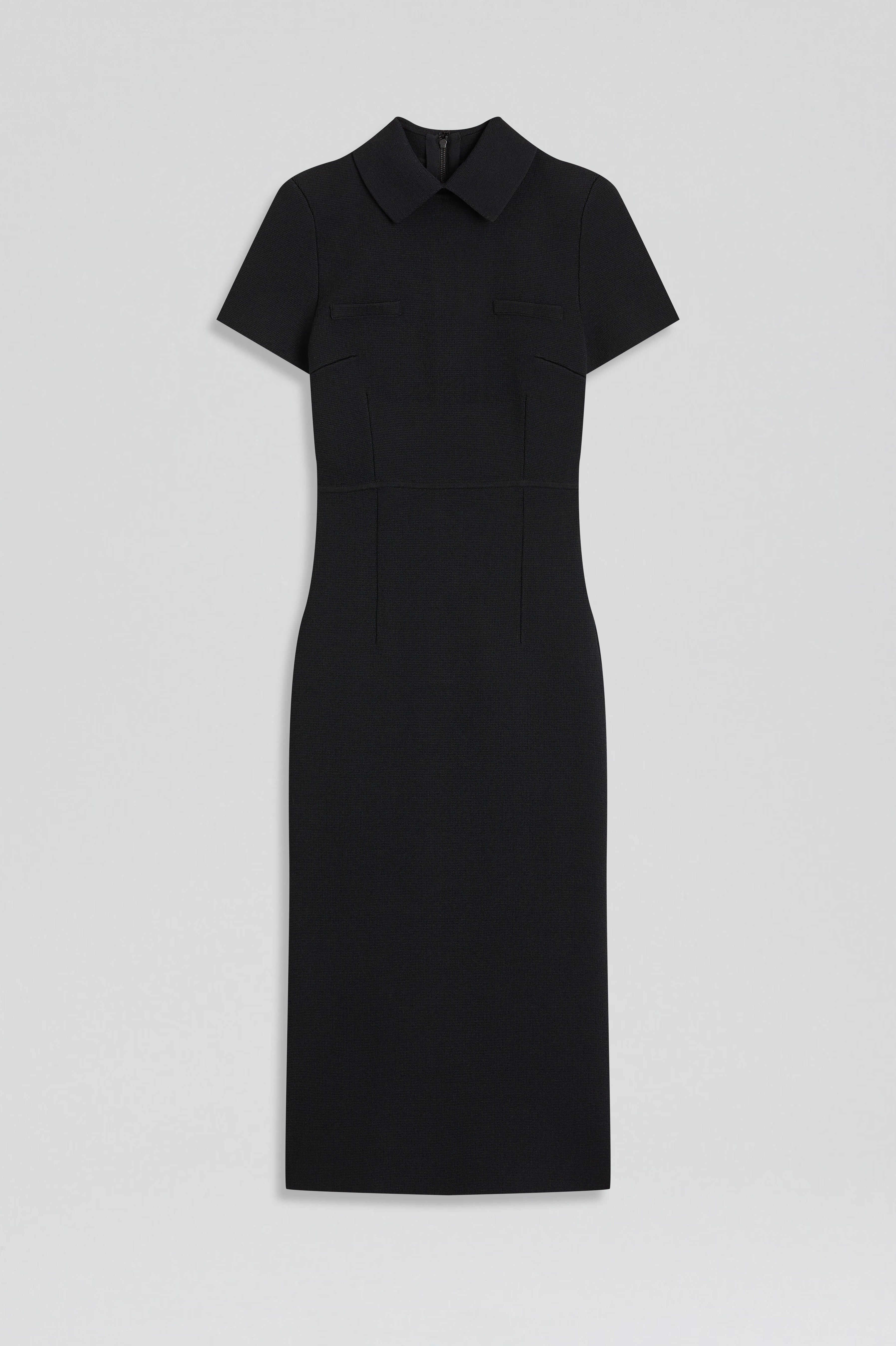 CREPE KNIT COLLAR DRESS - BLACK