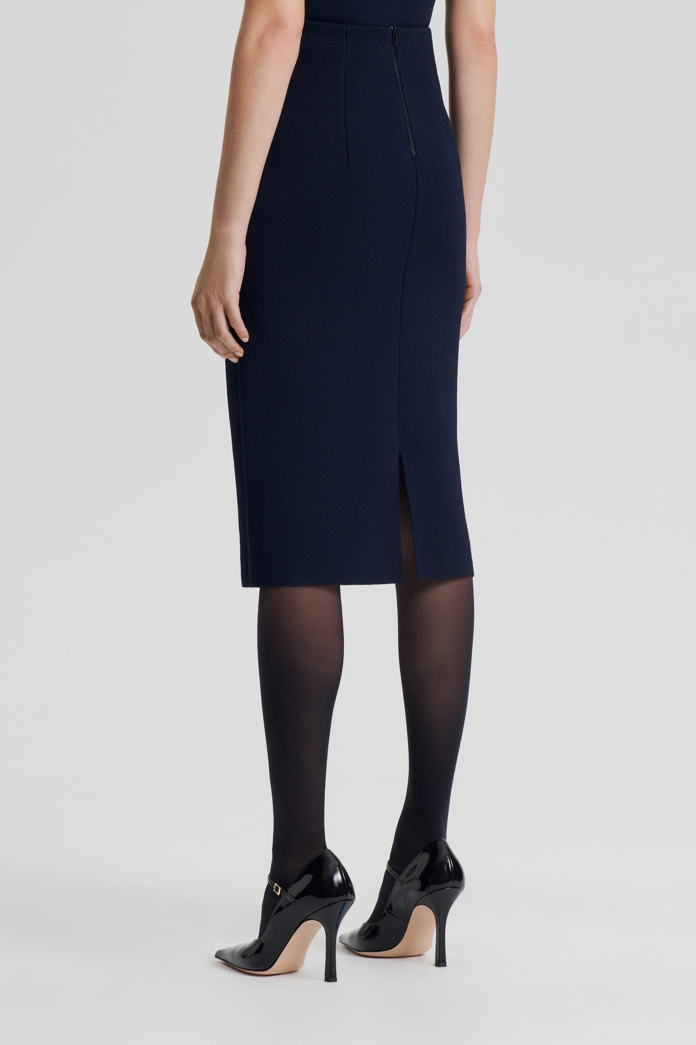 Navy crepe pencil skirt cheap