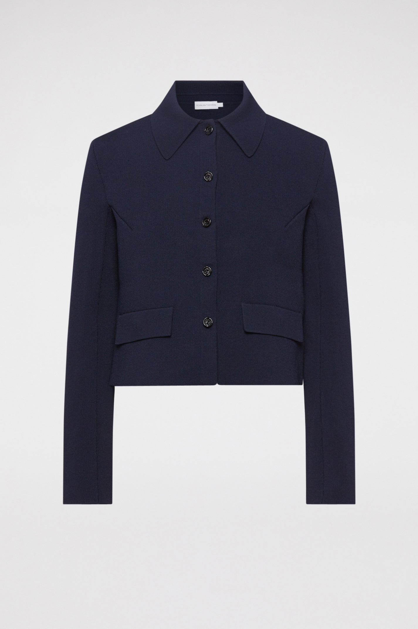 CREPE KNIT BUTTON JACKET - NAVY