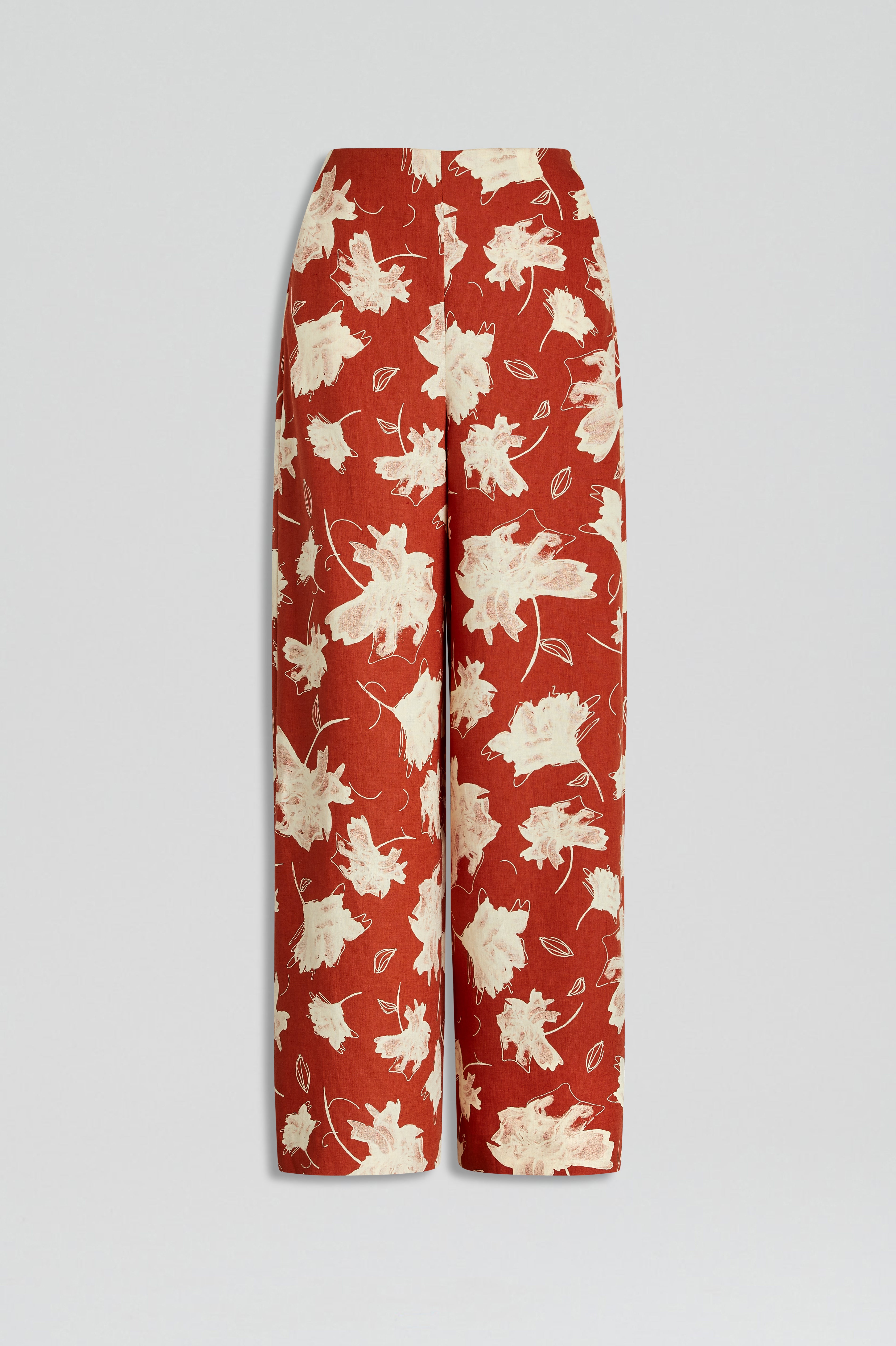 FLORAL LINEN TROUSER - RUST