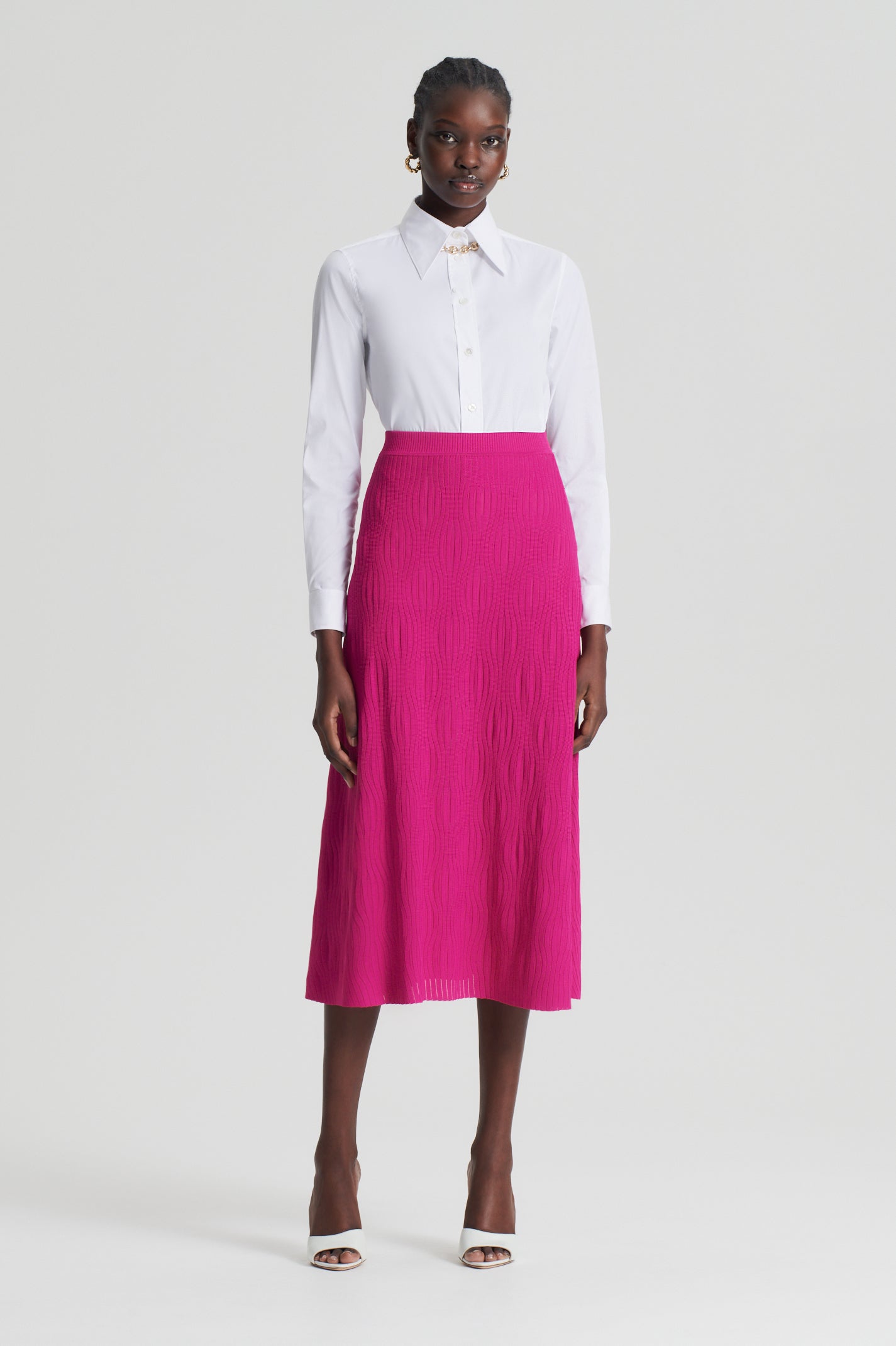 PLEAT SCALLOP STITCH SKIRT - FUSCHIA