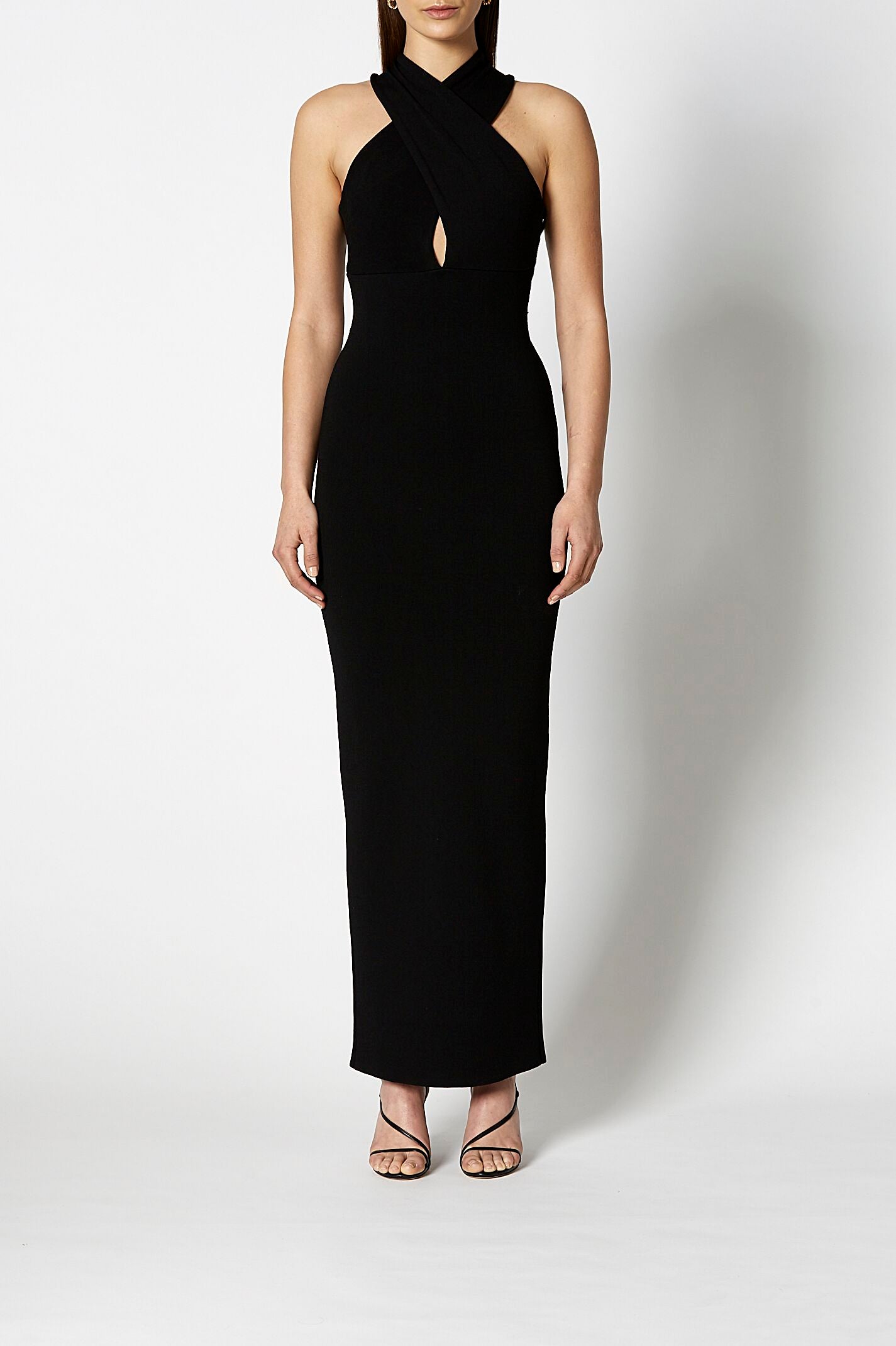 crepe-knit-wrap-neck-gown-black