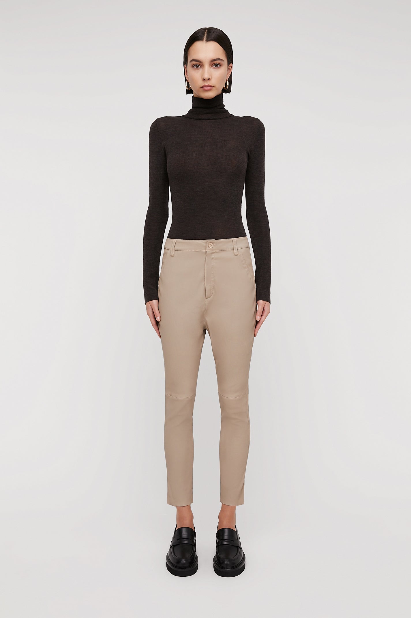 STRETCH LEATHER LOW RISE TROUSER - NOUGAT