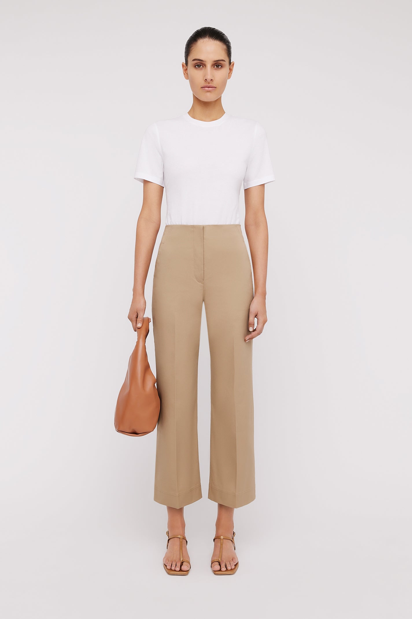 SATEEN CROPPED WIDE LEG TROUSER - DARK.SAND