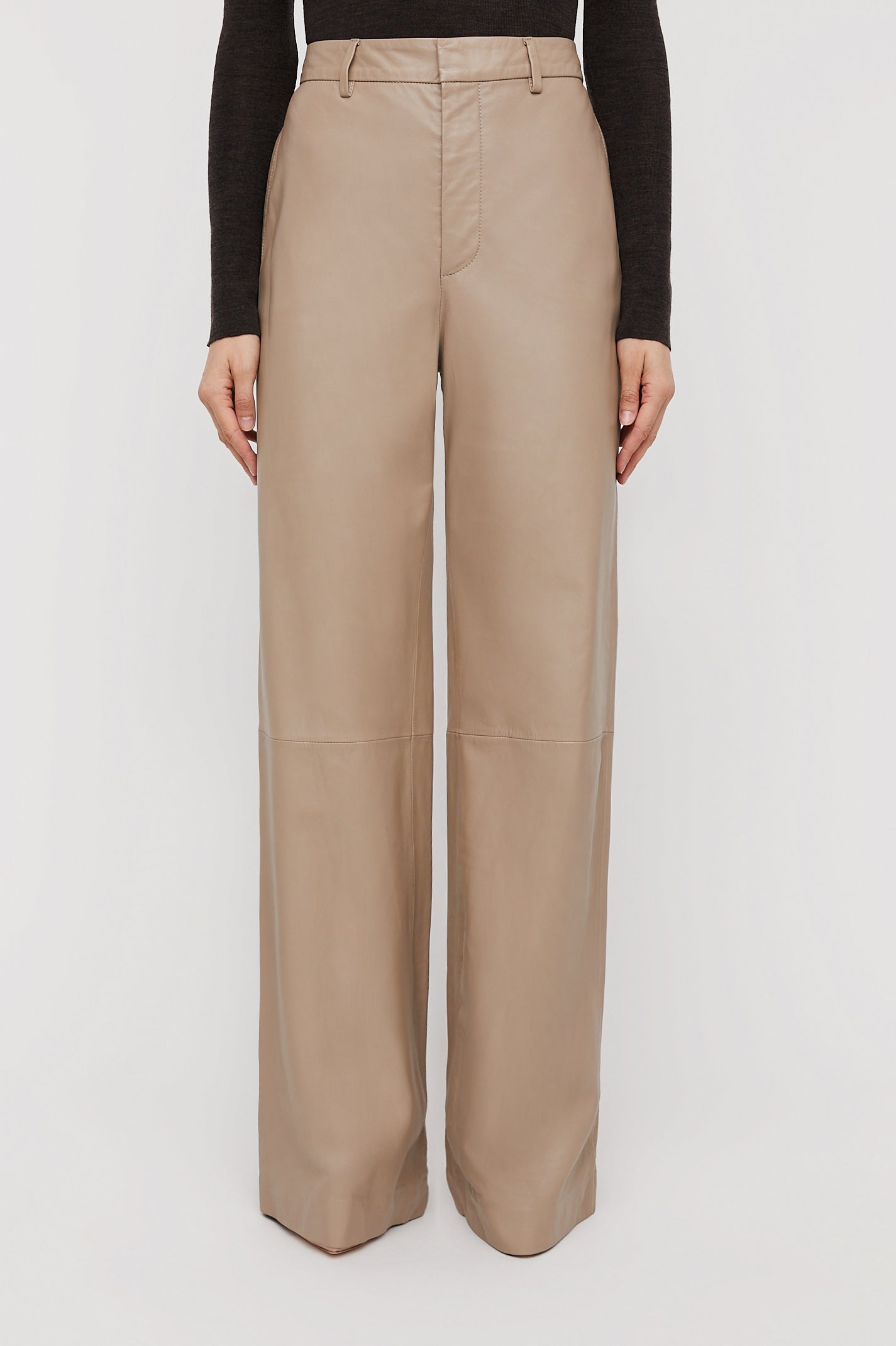 LEATHER WIDE LEG TROUSER - NOUGAT