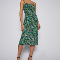 Dress crafted from lightweight, stretch mesh and decorated with a striking floral print in seasonal hues