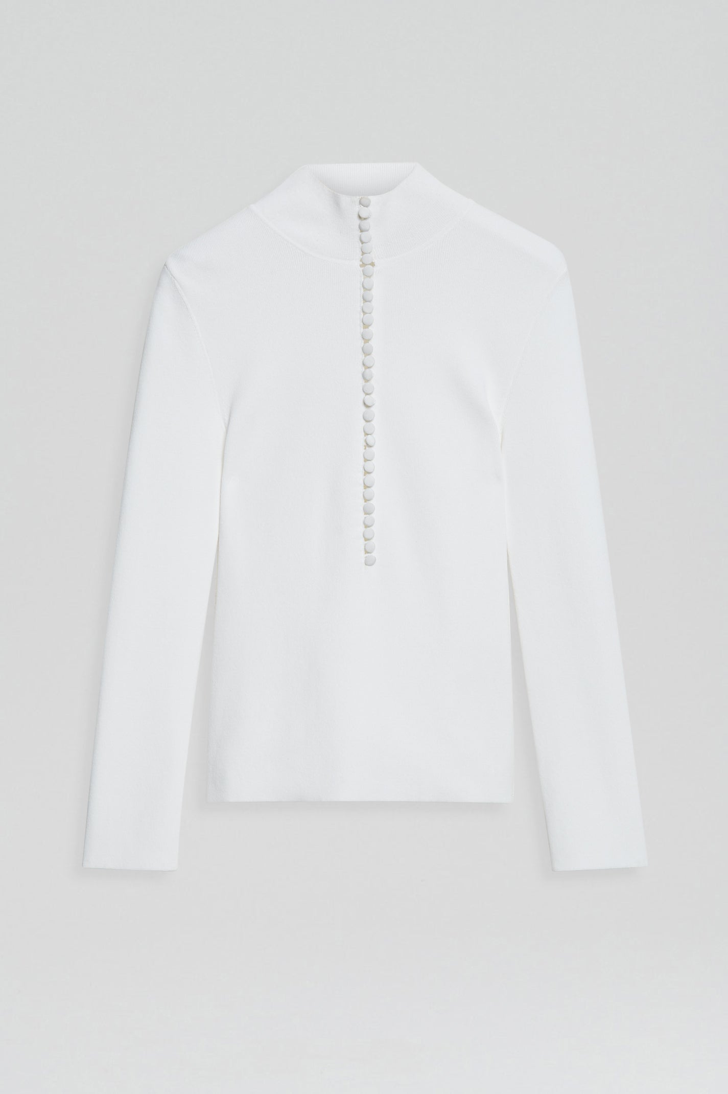 CREPE KNIT BUTTON POLO SWEATER - WHITE