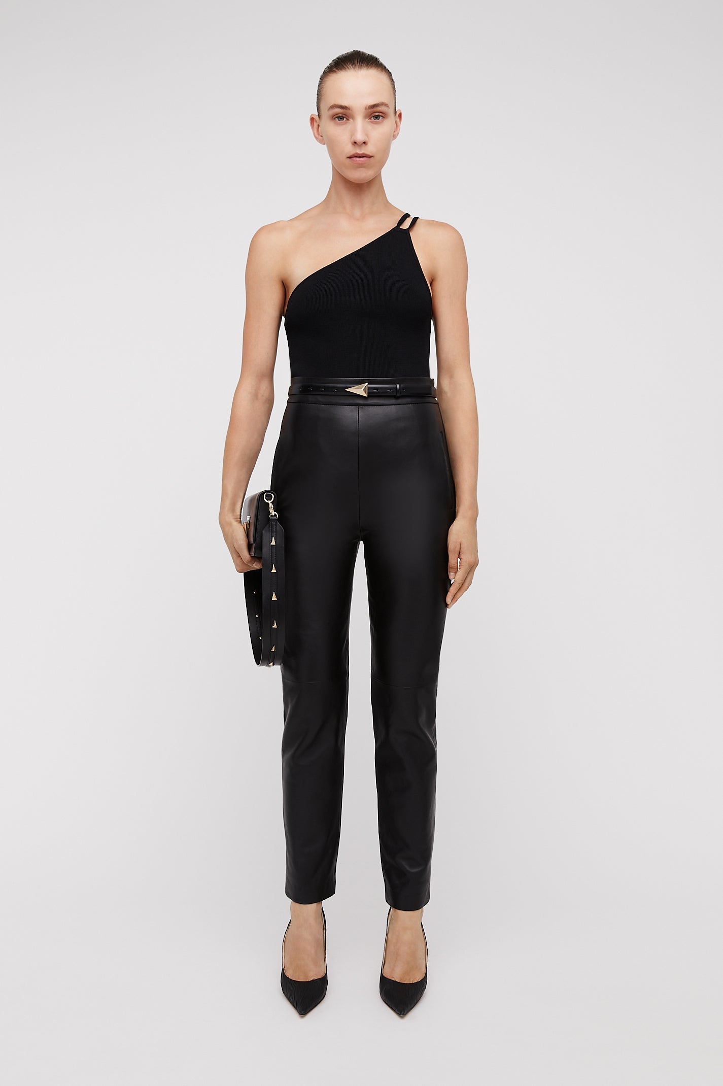 LEATHER BONDED TROUSER - BLACK